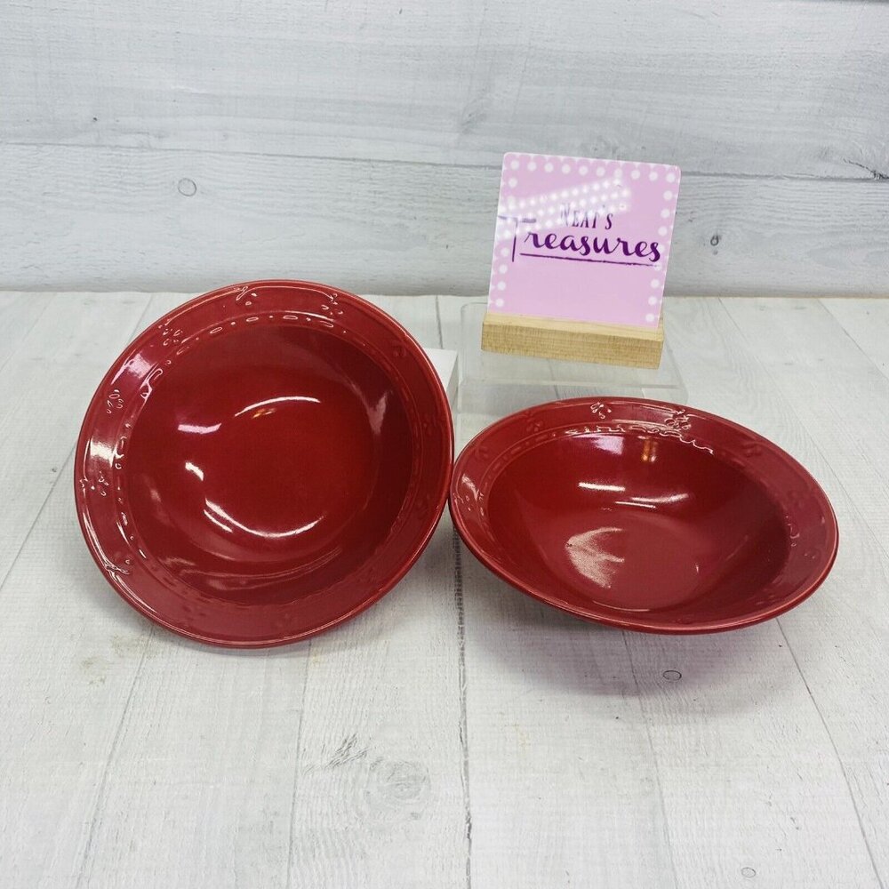 Kennex FIRENZA CINNAMON Embossed Fleur-De-Lis Stoneware Soup Cereal Bowls Set 2